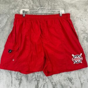 IZOD Mens Red LA County Fire Dept Lifeguard Swim Trunks Shorts XL PerformX